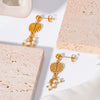 18K Gold Plated Natural Pearl Leaf Design Geometric Stainless Steel Earrings With Vacuum Plating In Furnace 18K Electroplating