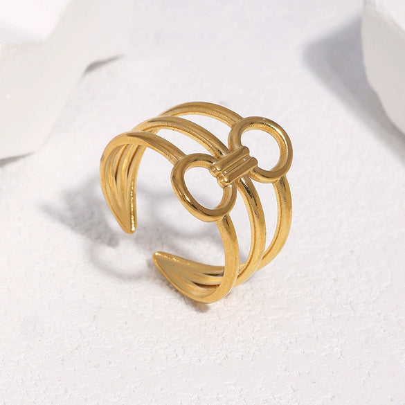 18K Gold Plated Stainless Steel Open Ring For Women With Adjustable Geometric Design And Modern Minimalist Style