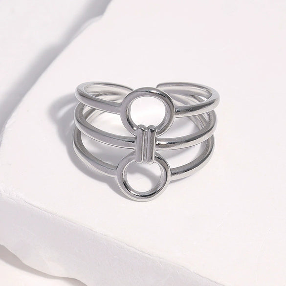 18K Gold Plated Stainless Steel Open Ring For Women With Adjustable Geometric Design And Modern Minimalist Style