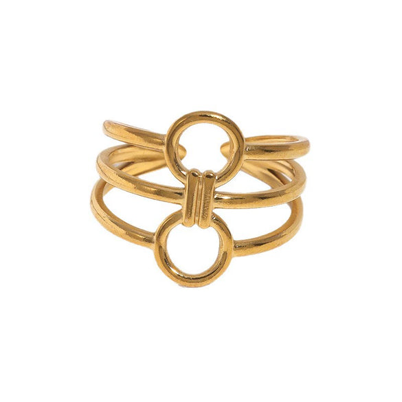 18K Gold Plated Stainless Steel Open Ring For Women With Adjustable Geometric Design And Modern Minimalist Style