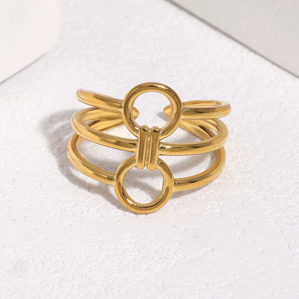 18K Gold Plated Stainless Steel Open Ring For Women With Adjustable Geometric Design And Modern Minimalist Style