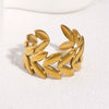 18K Gold Plated Stainless Steel Open Ring For Women With Minimalist Leaf Design And Electroplated Finish