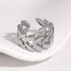 18K Gold Plated Stainless Steel Open Ring For Women With Minimalist Leaf Design And Electroplated Finish