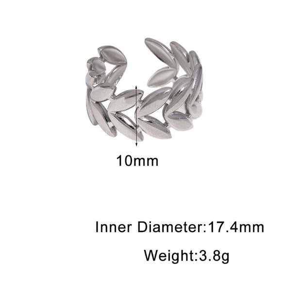 18K Gold Plated Stainless Steel Open Ring For Women With Minimalist Leaf Design And Electroplated Finish