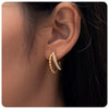 18K Goldplated Stainless Steel Cshaped Pearl Doublelayer Gold Beads Inlaid With Green Diamond Women's Earrings