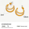 18K Goldplated Stainless Steel Cshaped Pearl Doublelayer Gold Beads Inlaid With Green Diamond Women's Earrings
