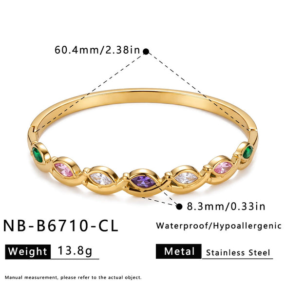 18K Vacuum Plated Oval Stainless Steel Bracelet With Zircon Inlay Minimalist Versatile Jewelry Wholesale