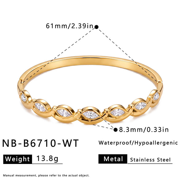 18K Vacuum Plated Oval Stainless Steel Bracelet With Zircon Inlay Minimalist Versatile Jewelry Wholesale