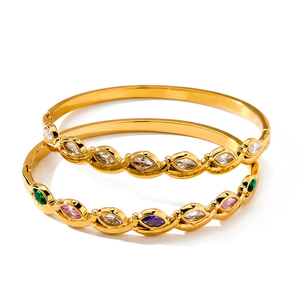 18K Vacuum Plated Oval Stainless Steel Bracelet With Zircon Inlay Minimalist Versatile Jewelry Wholesale