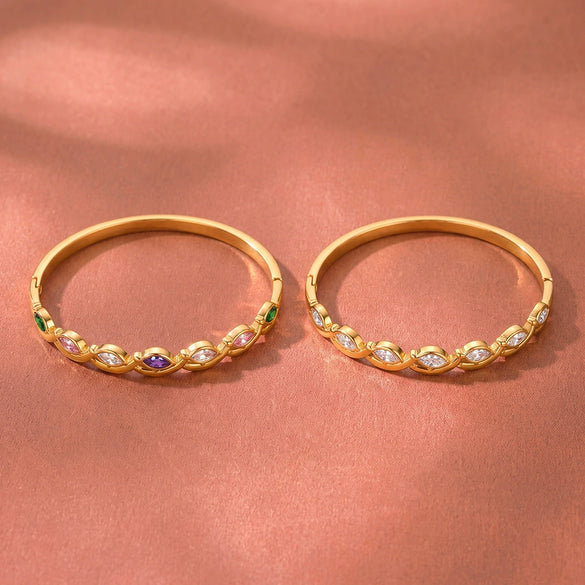 18K Vacuum Plated Oval Stainless Steel Bracelet With Zircon Inlay Minimalist Versatile Jewelry Wholesale