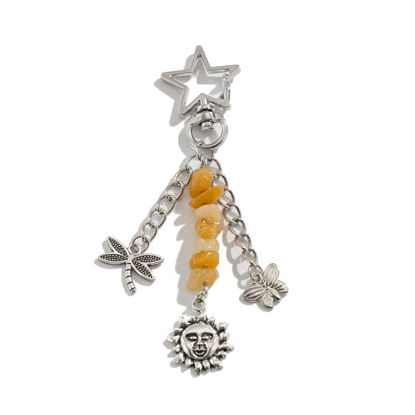 Key Chain Pendant Alloy Gravel Glass Beads Geometric Star Moon Electroplating Pastoral Style