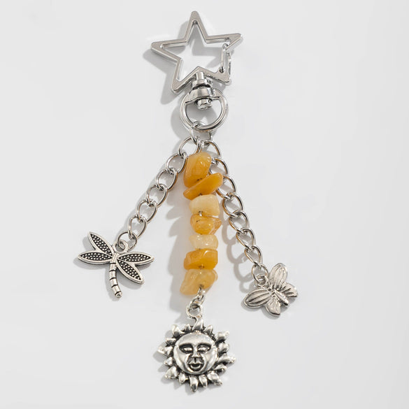 Key Chain Pendant Alloy Gravel Glass Beads Geometric Star Moon Electroplating Pastoral Style