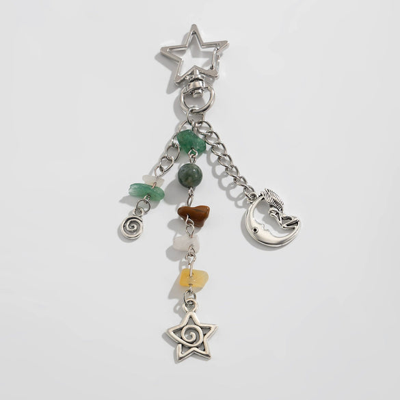 Key Chain Pendant Alloy Gravel Glass Beads Geometric Star Moon Electroplating Pastoral Style