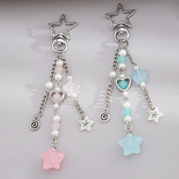 Key Pendant Alloy Acrylic Imitation Pearl Fruit Pattern Semimanual Strawberry Bow Fivepointed Star Design