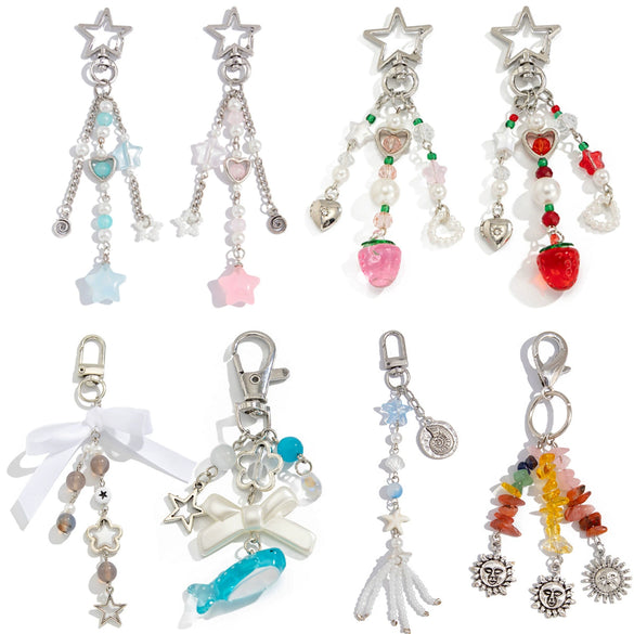 Key Pendant Alloy Acrylic Imitation Pearl Fruit Pattern Semimanual Strawberry Bow Fivepointed Star Design