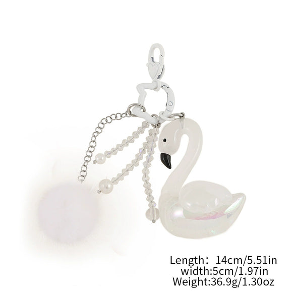 Key Pendant Jewelry Acrylic Titanium Steel Crystal Little Swan Hair Ball Pattern Semimanual Cute Animal Style