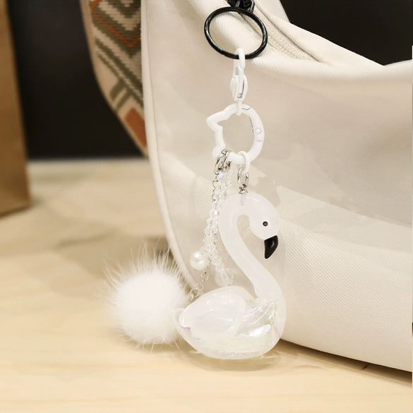 Key Pendant Jewelry Acrylic Titanium Steel Crystal Little Swan Hair Ball Pattern Semimanual Cute Animal Style