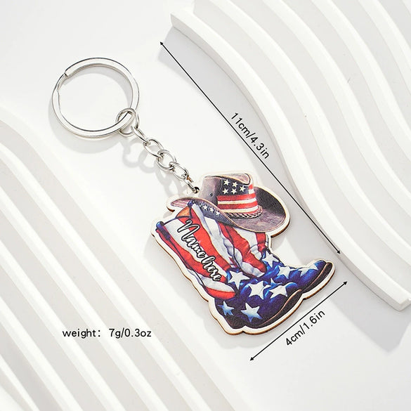 Key Pendant Western Cowboy Leather Shoes Pattern Wood Printing Decoration