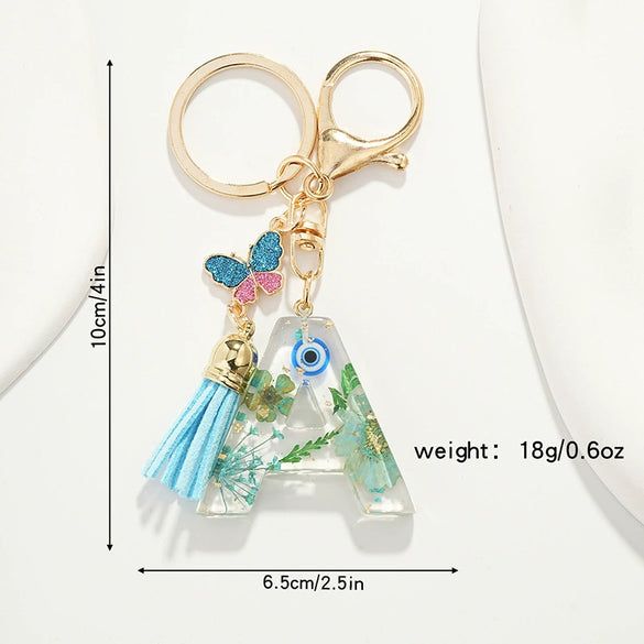 Key Ring Pendant With Dried Flower Letter Pattern Fashion Style Dripping Glue Process