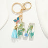 Key Ring Pendant With Dried Flower Letter Pattern Fashion Style Dripping Glue Process