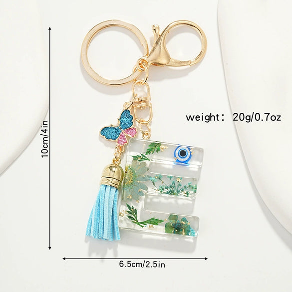 Key Ring Pendant With Dried Flower Letter Pattern Fashion Style Dripping Glue Process