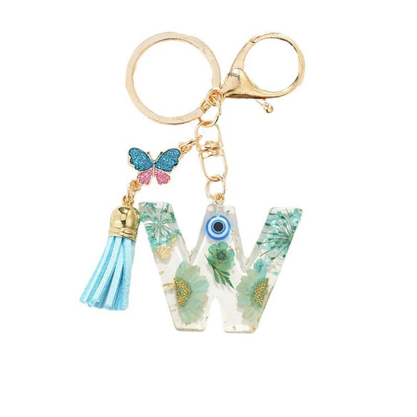 Key Ring Pendant With Dried Flower Letter Pattern Fashion Style Dripping Glue Process