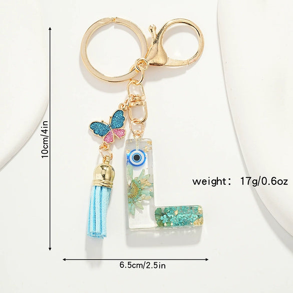 Key Ring Pendant With Dried Flower Letter Pattern Fashion Style Dripping Glue Process