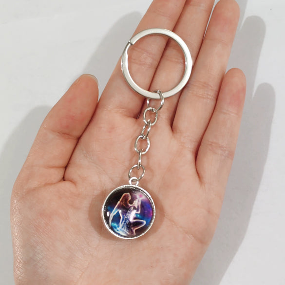 Keychain Metal Glass Solar System Galaxy Nebula Double Sided Ball Pendant Electroplating Stars Sun Moon Clouds Universe Design