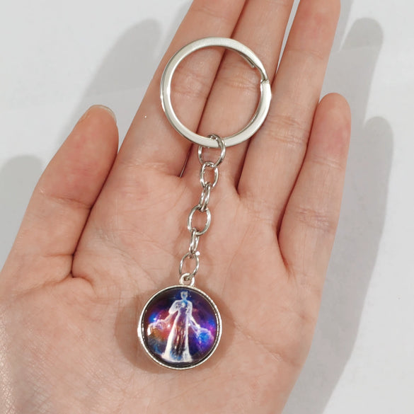 Keychain Metal Glass Solar System Galaxy Nebula Double Sided Ball Pendant Electroplating Stars Sun Moon Clouds Universe Design