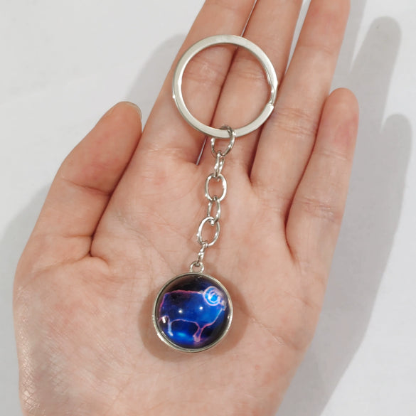 Keychain Metal Glass Solar System Galaxy Nebula Double Sided Ball Pendant Electroplating Stars Sun Moon Clouds Universe Design