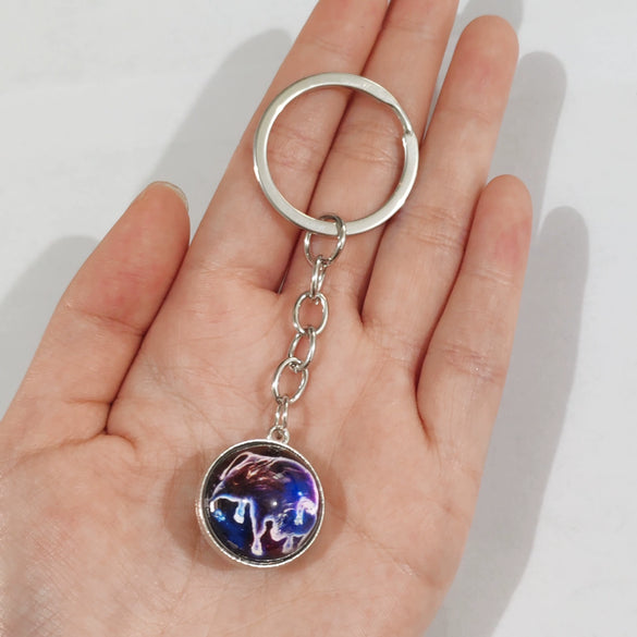 Keychain Metal Glass Solar System Galaxy Nebula Double Sided Ball Pendant Electroplating Stars Sun Moon Clouds Universe Design