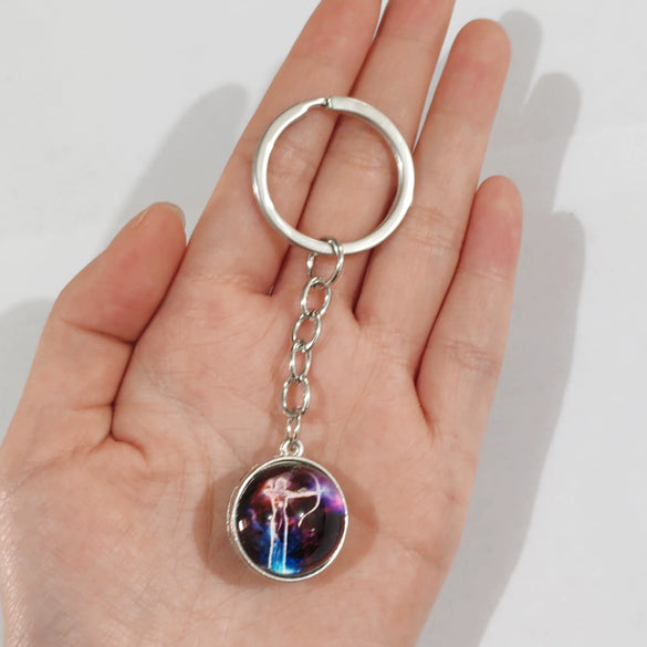 Keychain Metal Glass Solar System Galaxy Nebula Double Sided Ball Pendant Electroplating Stars Sun Moon Clouds Universe Design