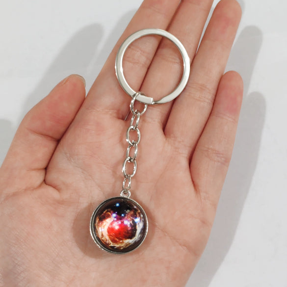 Keychain Metal Glass Solar System Galaxy Nebula Double Sided Ball Pendant Electroplating Stars Sun Moon Clouds Universe Design