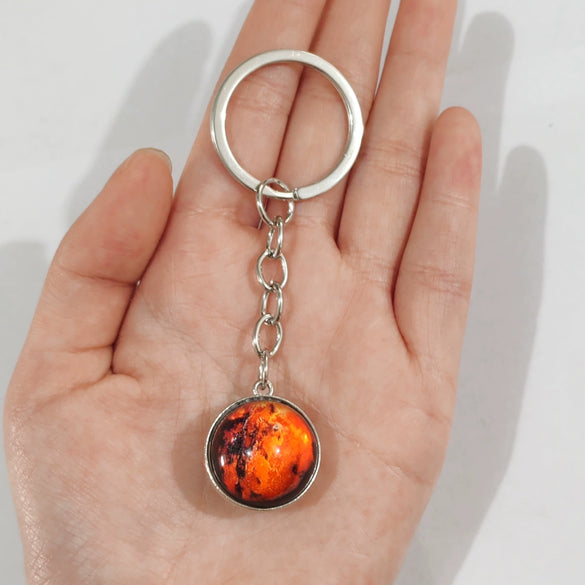 Keychain Metal Glass Solar System Galaxy Nebula Double Sided Ball Pendant Electroplating Stars Sun Moon Clouds Universe Design