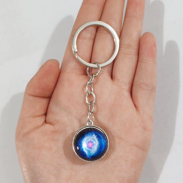 Keychain Metal Glass Solar System Galaxy Nebula Double Sided Ball Pendant Electroplating Stars Sun Moon Clouds Universe Design