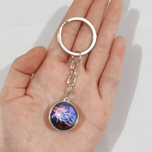 Keychain Metal Glass Solar System Galaxy Nebula Double Sided Ball Pendant Electroplating Stars Sun Moon Clouds Universe Design