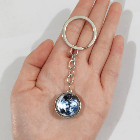 Keychain Metal Glass Solar System Galaxy Nebula Double Sided Ball Pendant Electroplating Stars Sun Moon Clouds Universe Design