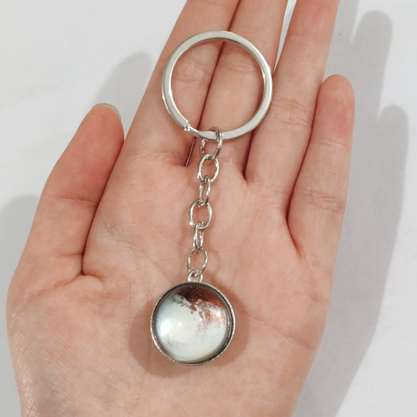 Keychain Metal Glass Solar System Galaxy Nebula Double Sided Ball Pendant Electroplating Stars Sun Moon Clouds Universe Design