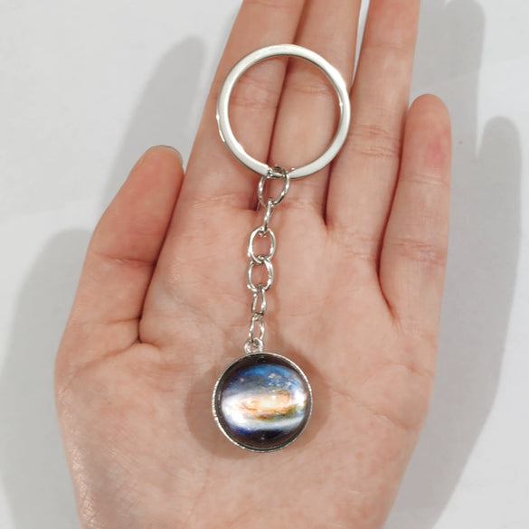 Keychain Metal Glass Solar System Galaxy Nebula Double Sided Ball Pendant Electroplating Stars Sun Moon Clouds Universe Design
