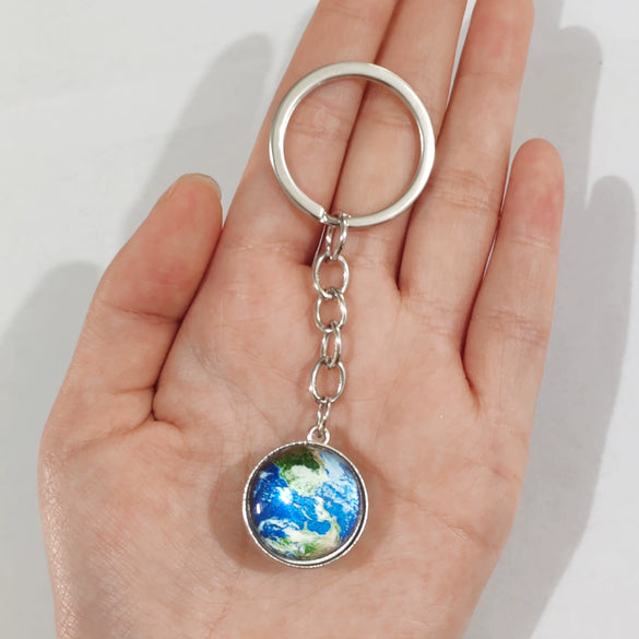 Keychain Metal Glass Solar System Galaxy Nebula Double Sided Ball Pendant Electroplating Stars Sun Moon Clouds Universe Design