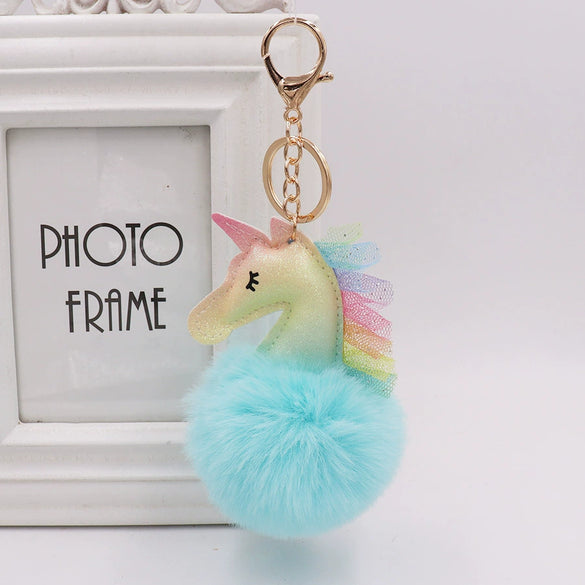 Keychain Plush Pu Leather Unicorn Fur Ball