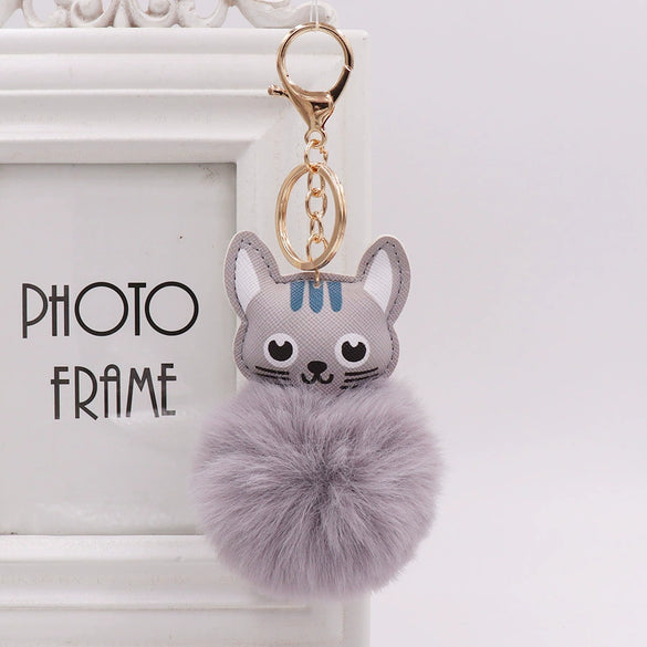 Keychain Pu Leather Kitten Plush Fur Ball Accessories