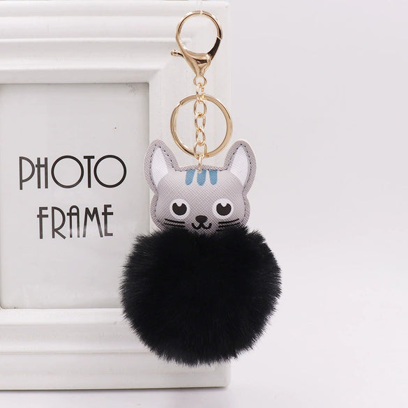 Keychain Pu Leather Kitten Plush Fur Ball Accessories