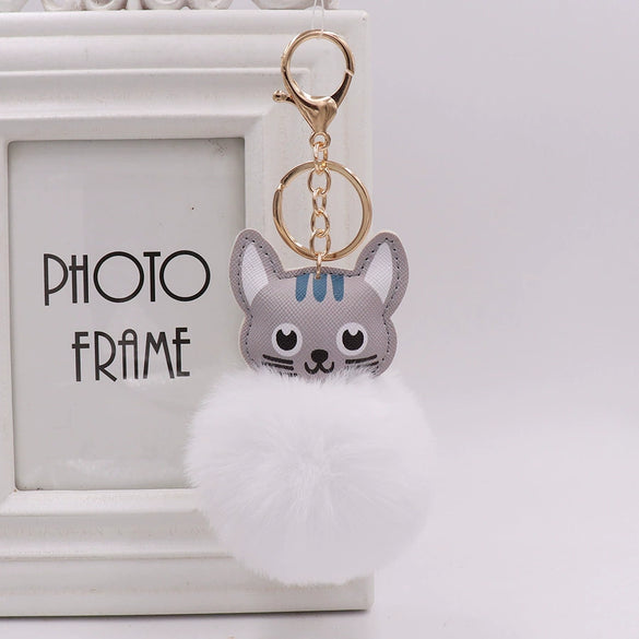 Keychain Pu Leather Kitten Plush Fur Ball Accessories