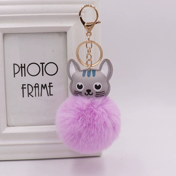 Keychain Pu Leather Kitten Plush Fur Ball Accessories