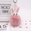 Keychain Pu Leather Plush White Rabbit Fur Ball Animal Doll Pendant