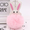 Keychain Pu Leather Plush White Rabbit Fur Ball Animal Doll Pendant