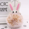 Keychain Pu Leather Plush White Rabbit Fur Ball Animal Doll Pendant