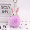 Keychain Pu Leather Plush White Rabbit Fur Ball Animal Doll Pendant