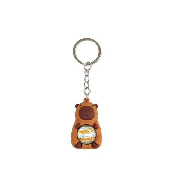 Keychain Pvc Soft Rubber Cartoon Solar System Galaxy Capybara Double Sided Glass Ball